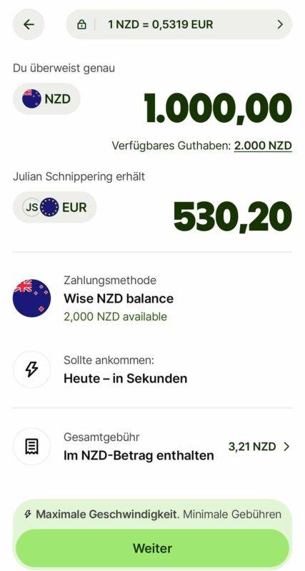 Screenshot aus der Wise App