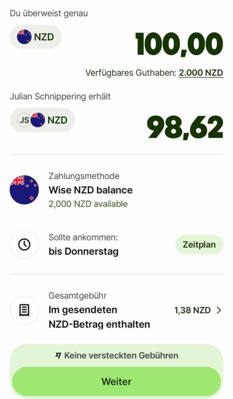Screenshot aus der Wise App